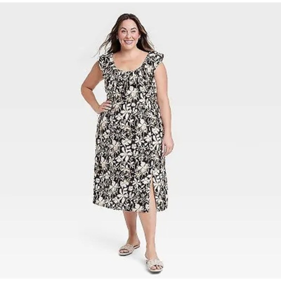 Ava & Viv Ruffle Maxi Empire Waist Dress Black Floral - Picture 1 of 8